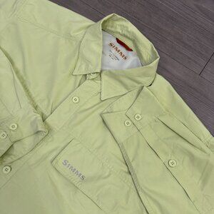 Simms Fishing Shirt Mens Aqua Green Long Sleeve Snap Button Vented Mesh - Size L